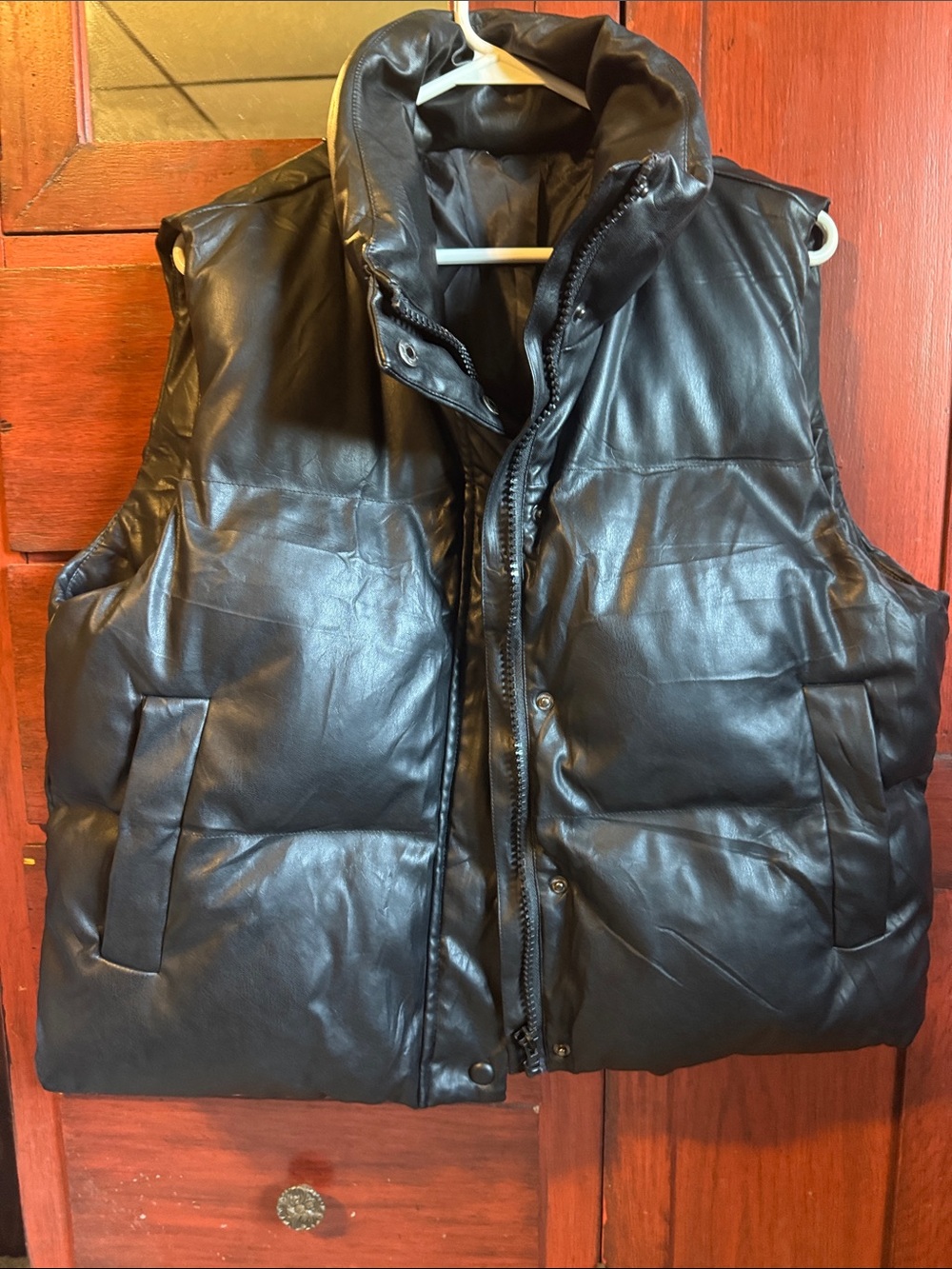 Women’s Black Quilted Leather Vest - Sleeveless Puffer Style cropped